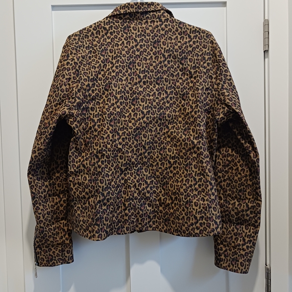 Domino Dollhouse Denim Leopard Print Moto Jacket - Brown/Black - Picture 5 of 9